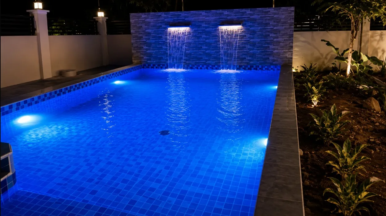 32sqm SKIMMER Type swimming pool (with kiddie pool) (non heated). With Falls and Fountain..