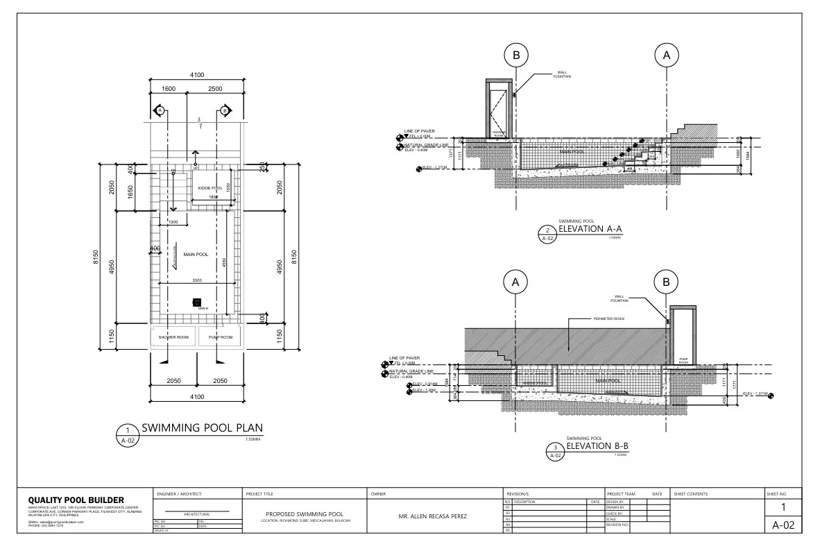 Design of 32sqm Skimmer Type Swimming Pool.